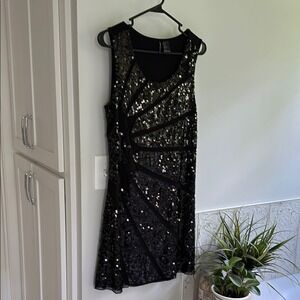 Kontagious Black Sequin Beaded Sunburst Mini Dress Size L
